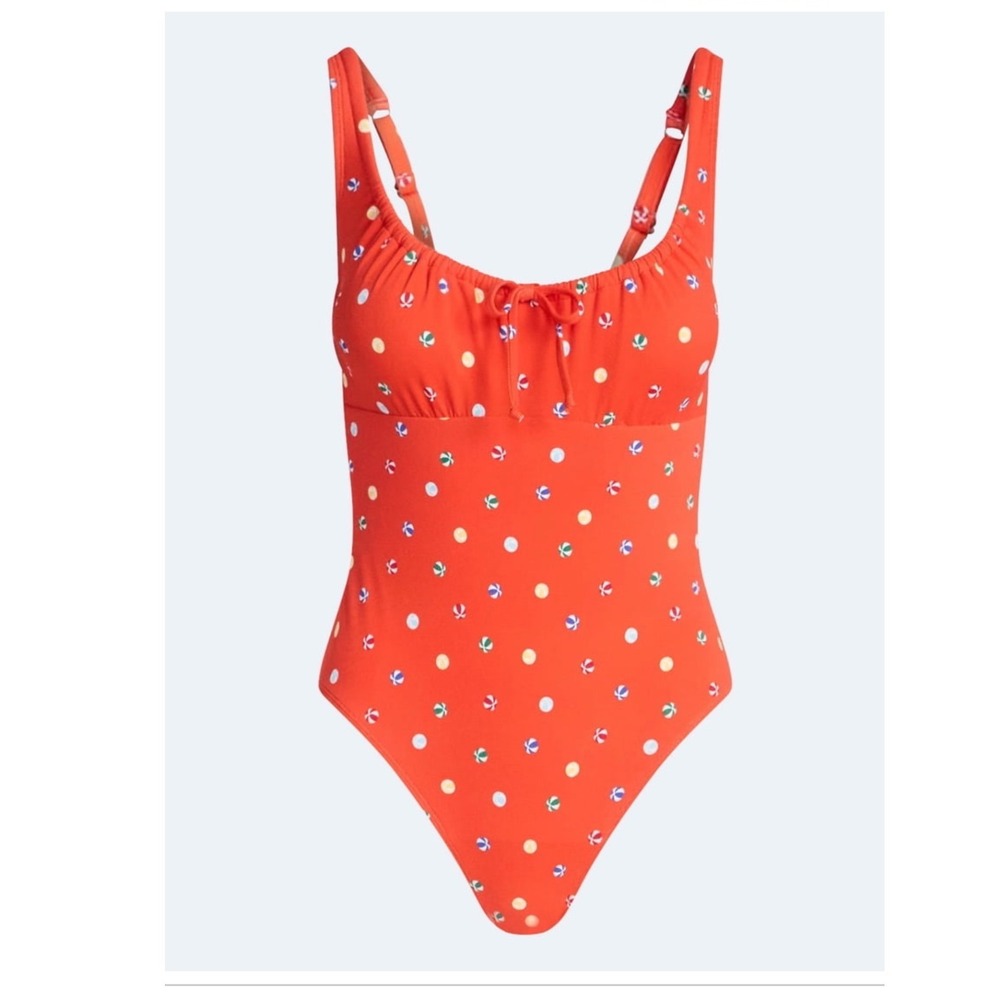 Free Assembly Red Beach Ball Print Cheeky High Leg One Piece Swimsuit L 12-14